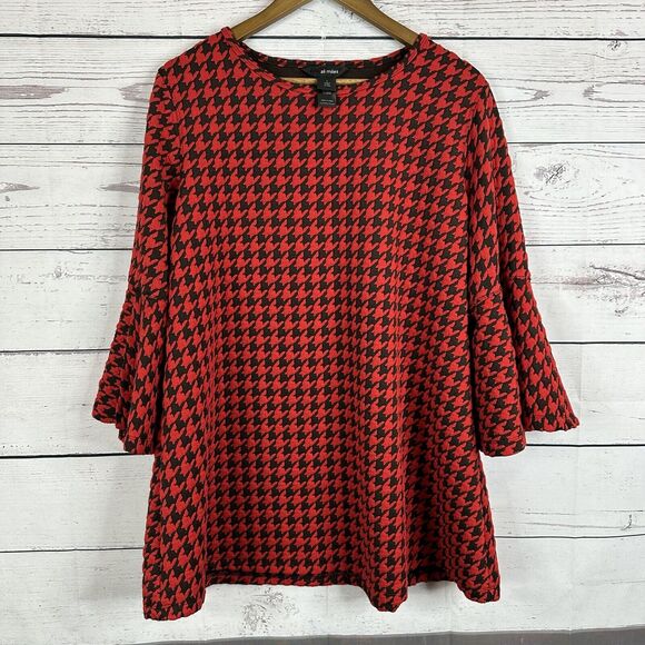 Ali Miles Top Shirt Womens Large Red Black Textured Tunic Artisan Abstract - Picture 1 of 12